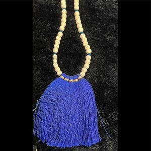 NWT Lily Rain Blue Fringe Tassel Semi-Precious Stone 18”